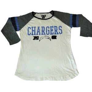 Los Angeles Chargers Raglan Sleeve Gray & White Top Size XL Official NFL Gear